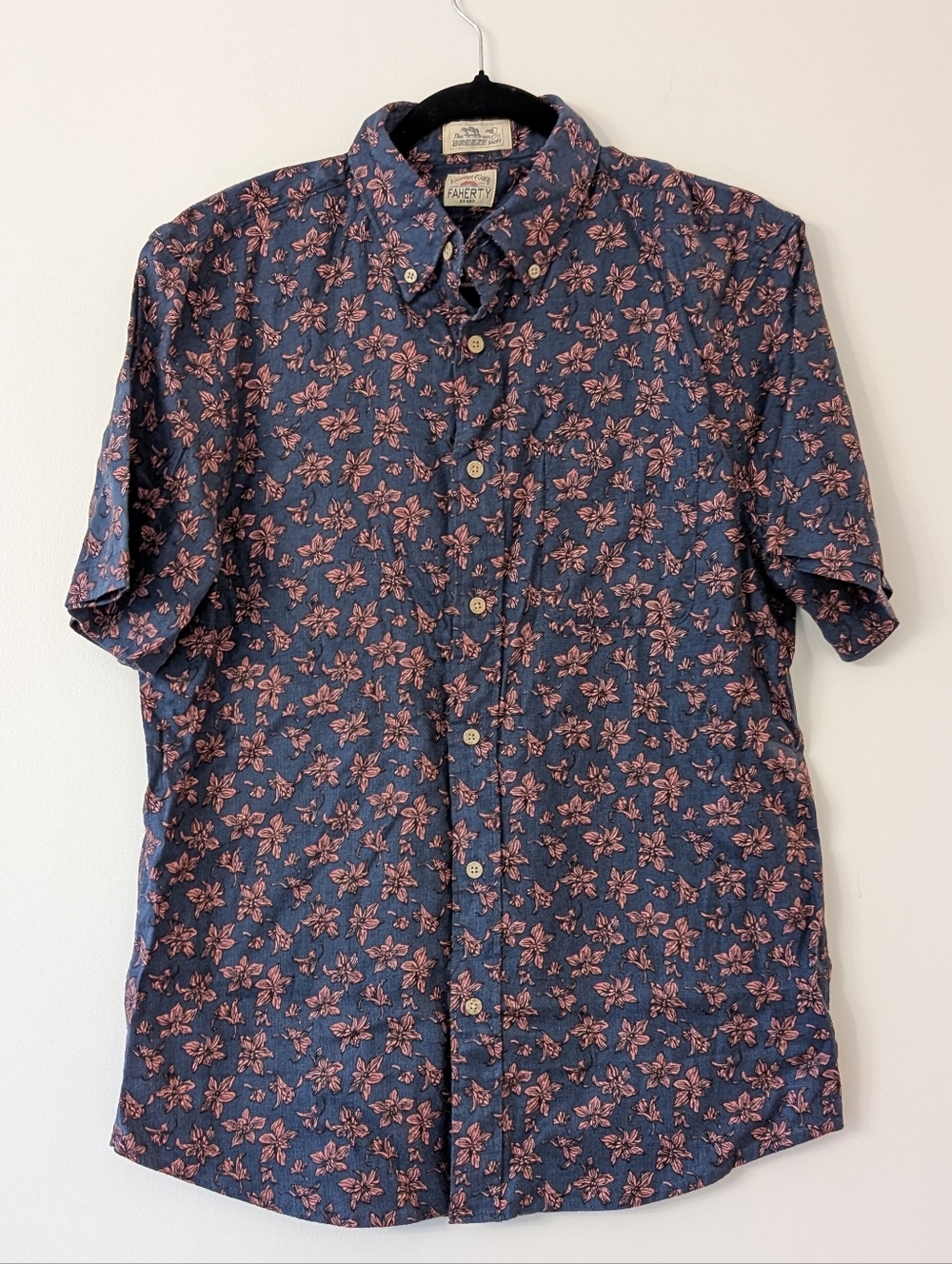 Faherty The Breeze Shirt Blue and pink linen blend button down shirt size medium
